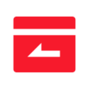 A red and white stylized icon resembling a box with a lid and a white arrow pointing left inside the box section, set against a white background, represents IPTV Mexico.